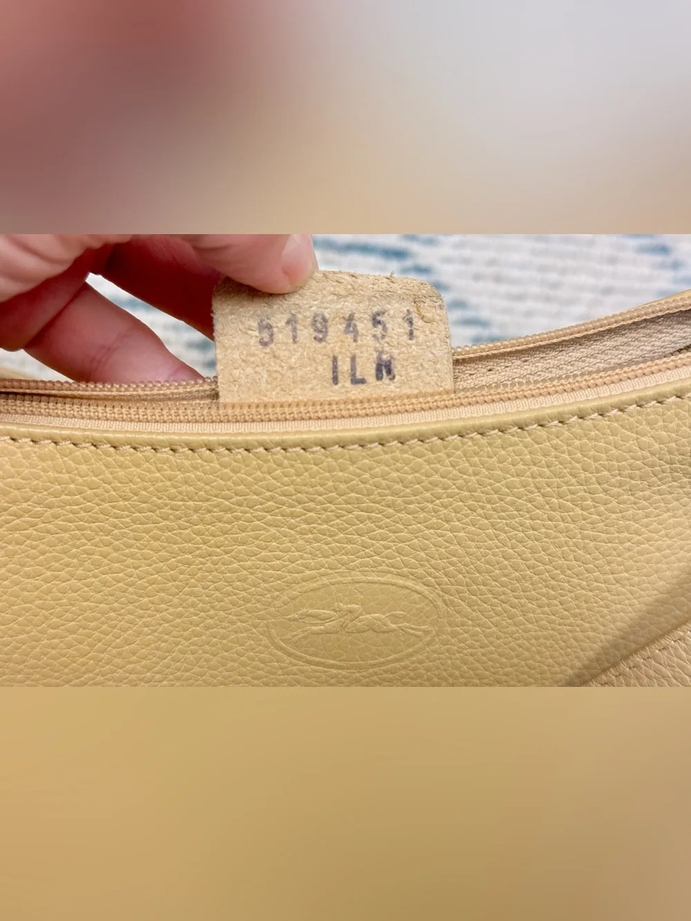 LONGCHAMP Vintage Y2K Beige Pebbled Leather Baguette Crossbody Made In France